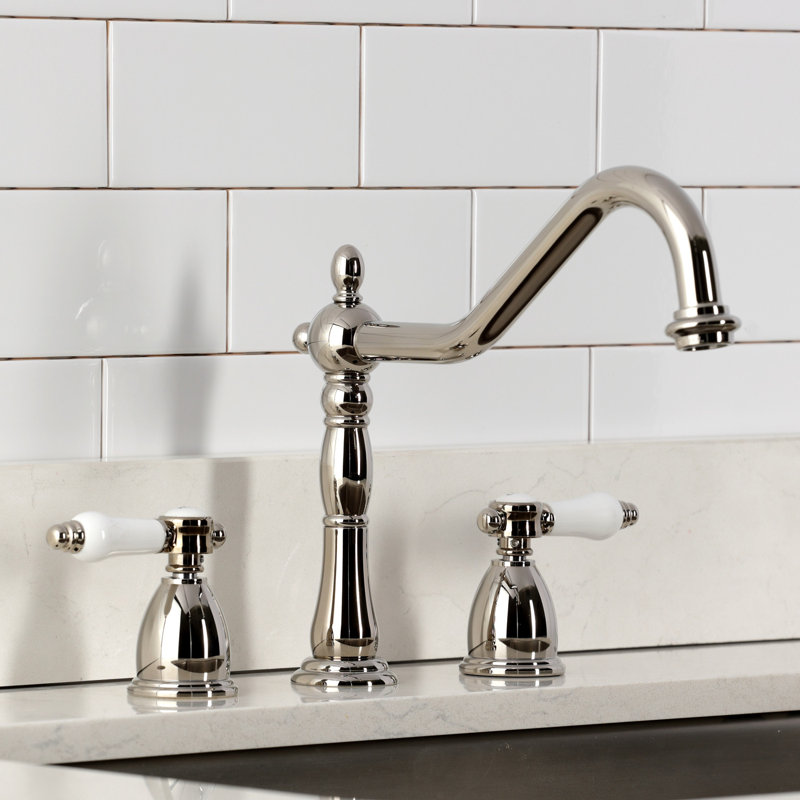 Kingston Brass Bel-Air Double-Handle Widespread Kitchen Faucet, Without Side Spray, Polished Nickel