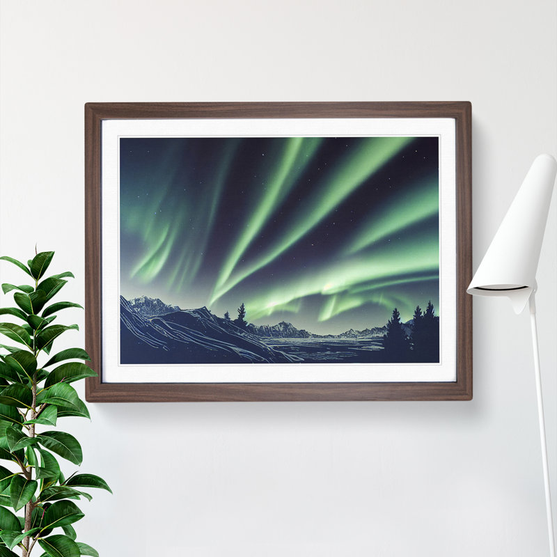 Bold Northern Lights - Single Picture Frame Print, 46cm H x 64cm W x 2cm D, Walnut Framed