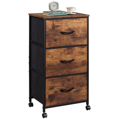 Dresser with 3 Drawers, Fabric Nightstand, Cabinet with Wheels, Organizer Storage Dresser for Bedroom, Office, Entryway, Closets, Sturdy Steel Frame, Wood Top, Easy Pull Handle