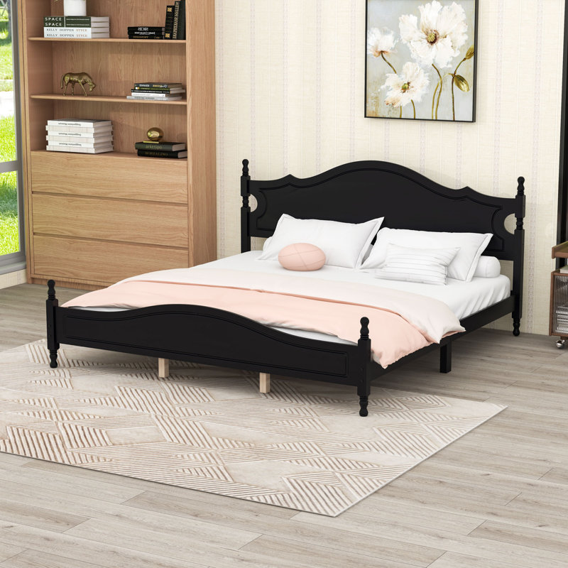 Très grand lit plateforme en bois avec tête de lit, Black