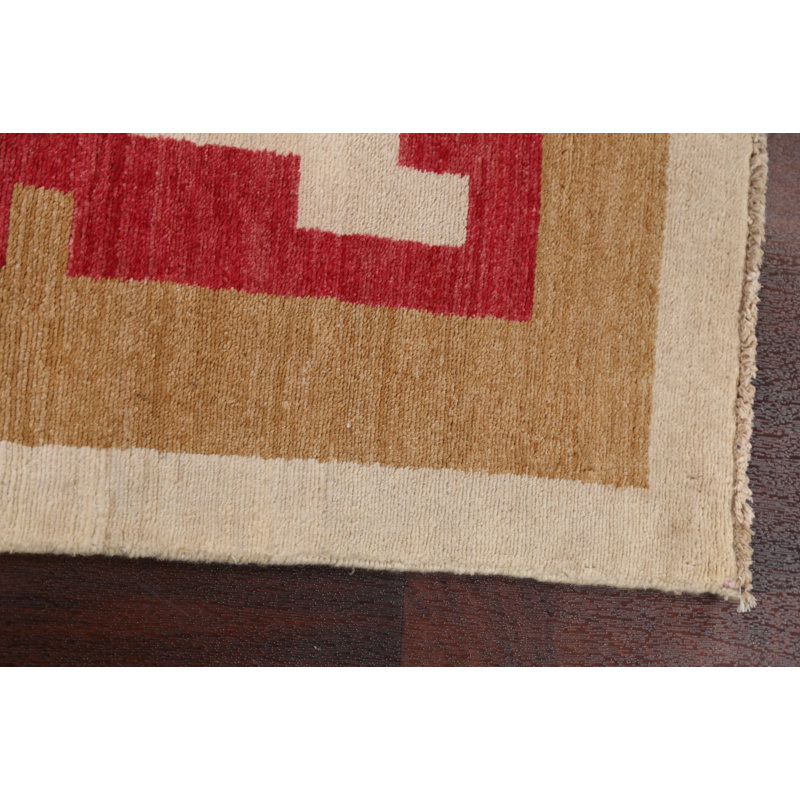 Tapis ivoire en laine noué à la main de conception unique 2 pi 8 po x 4 pi 3 po O'Regan