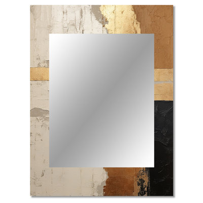 Abstract Beige Gold Road Collage IV - Abstract Collages Wall Mirror, Beige Decorative Mirror, Printed Metal Art