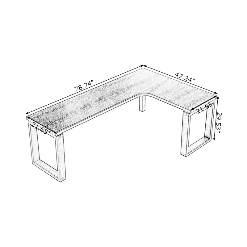+ Black L-Shaped Solid Wood desk, 29.53" H x 78.74" W x 47.24" D, Right Hand Return