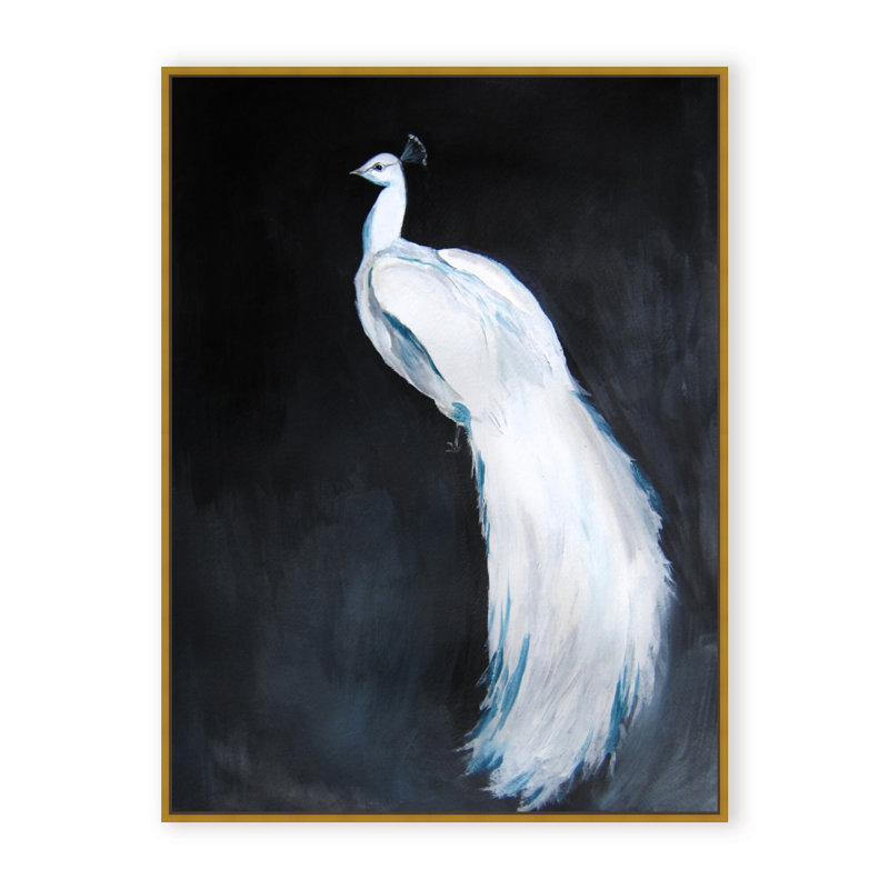 Nature Inspired Alabaster Majesty: White Peacock Against The Night, Framed Matted Print, 30" H x 24" W x 1.125" D, White