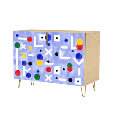 Sideboard Buffet Cabinet with Storage Colorful Geometric Circles Squares Triangles Dots Blue with 2 Doors for Living Room and Kitchen