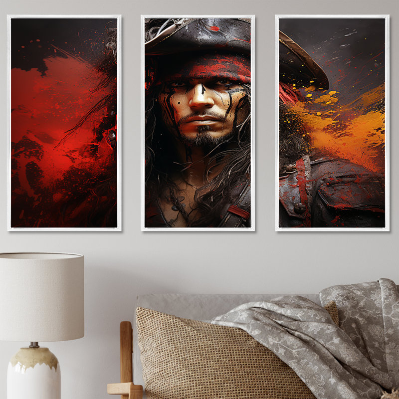 Pirates Corsairs Firy Courage II - Pirate Wall Decor Set, 28" H x 36" W x 1" D, White Floater Framed
