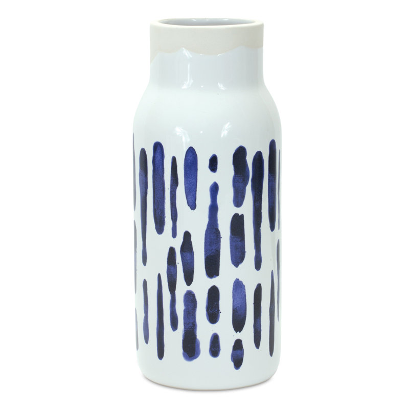 2 Piece Amieleigh White/Blue Ceramic Table Vase Set