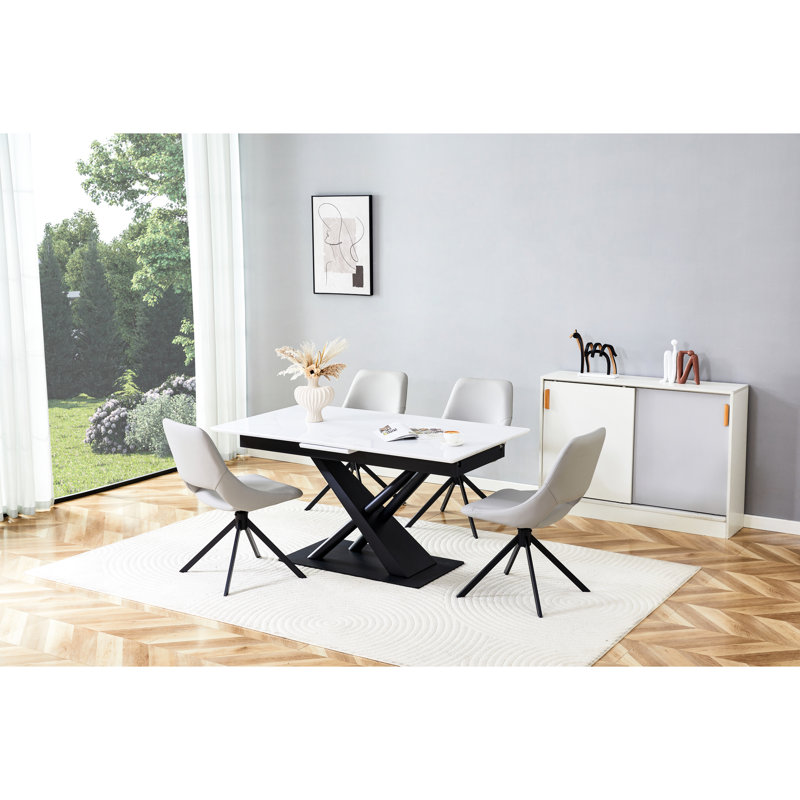 Space-saving Dining Table Sets With Extendable Mdf Table And Premium Leather Chairs
