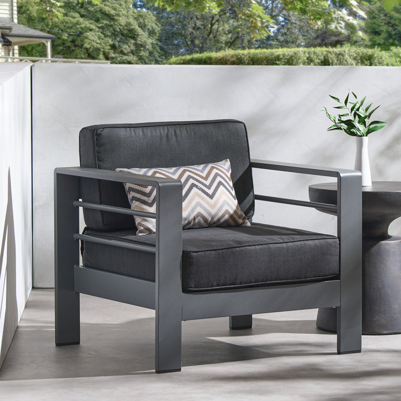 Fauteuil club d'extérieur avec coussin, Coussin gris foncé / structure gris foncé