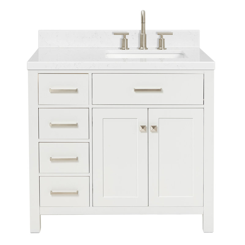 8_ARIEL Bristol 42 Single Sink Bathroom Vanity with Carrara White Quartz, Rectangle, White, 36"