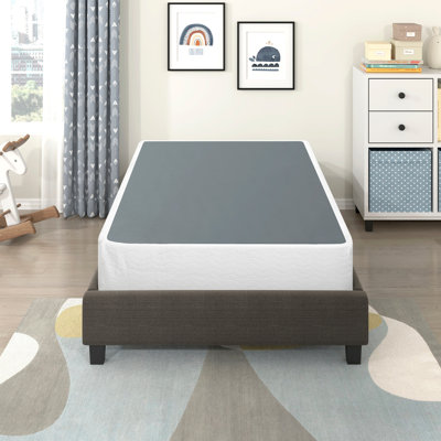 Sommier pour matelas simple - Cadre en métal noir et revêtement en tissu texturé, hauteur 21,6 cm, 12 lattes de soutien, montage facile, capacité de charge 159 kg, 12 lattes.