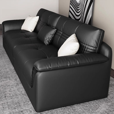 Black Genuine Leather Modular Sofa cushion couch