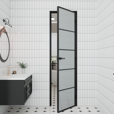 Panneau de porte intérieur en verre givré Aluminun 5-Lite avec cadre et bouton Aluminun