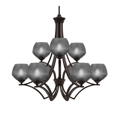 Shutesbury 9 Light Uplight Chandelier Shown In Brown, 6" Smoke Glass