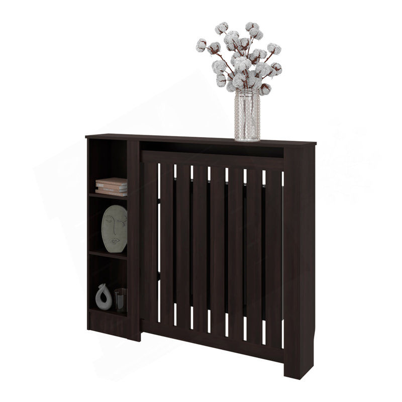 Armoire pour radiateur, 3 tablettes, wengé noir, Noir