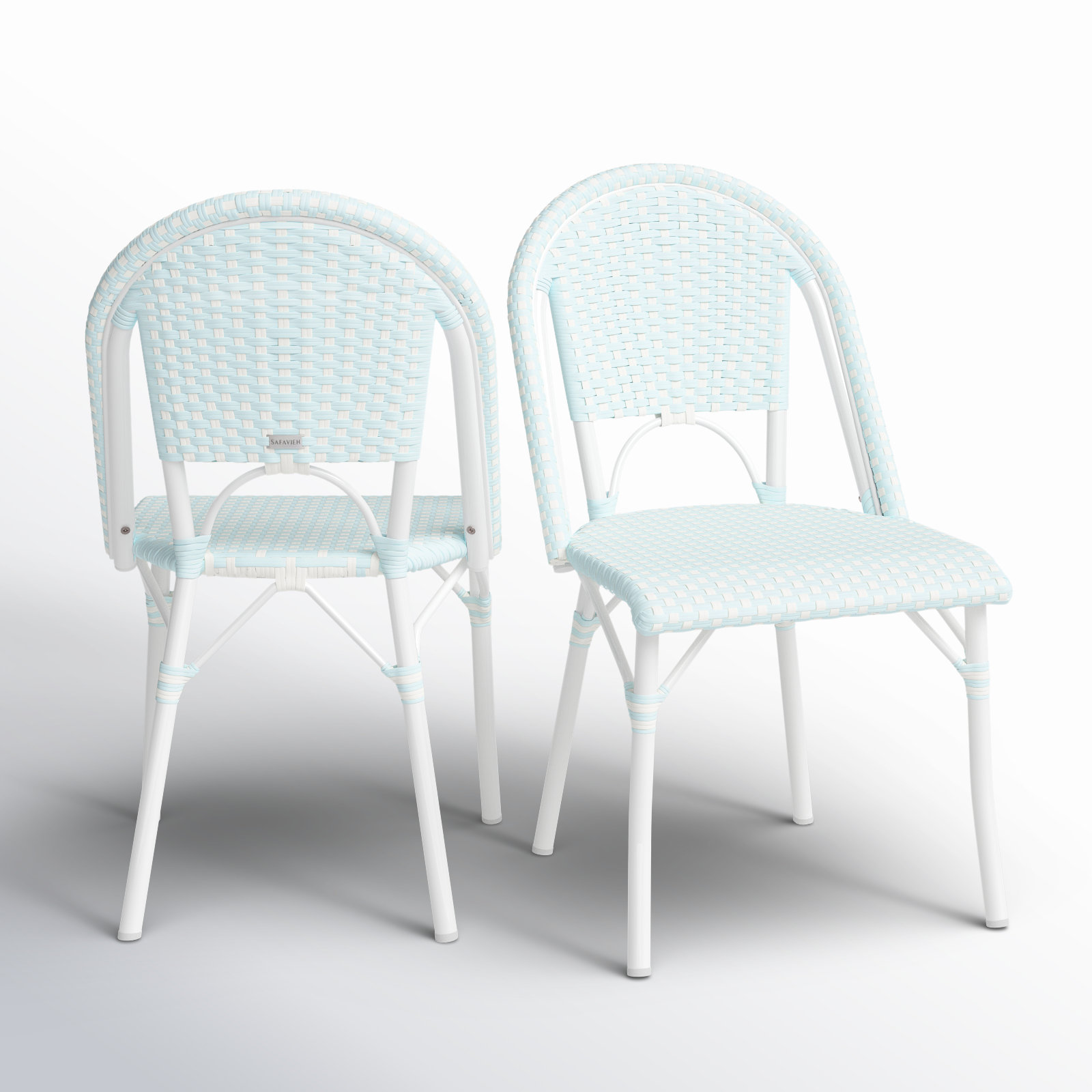 Popplewell Premium All-Weather Wicker Outdoor Dining Side Chair, White/Baby Blue-White