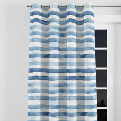 Striped Window curtains - Modern Blue And White Moonlit Stripes Grommet Curtain - 1 Panel