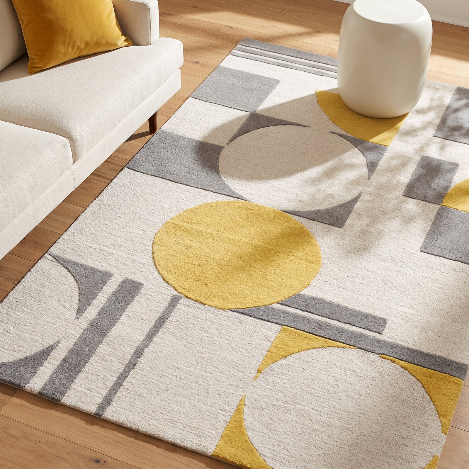 Felipe Gray Gold Hand-Tufted Wool Geometric Rug, Rectangle 8' x 10'