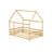 Pearl House Floor Wooden Bed with Roof Frame & Safety Guardrails-385739324