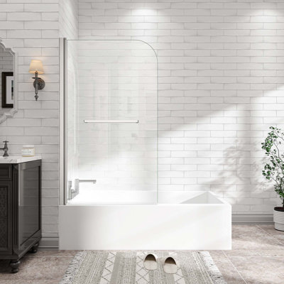 Reversible 180° Pivot Frameless Bathtub Shower Door with Easy Clean Tempered Glass