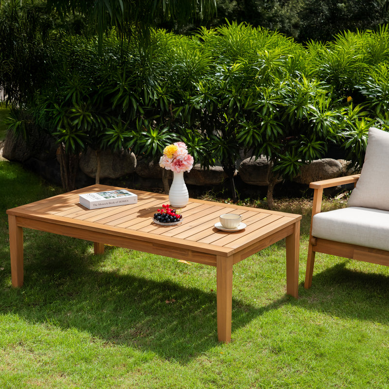 Weslyn Solid Wood Outdoor Coffee Table with Slatted Top