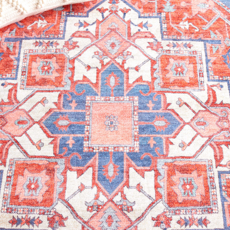 Wassay Cotton/Chenille Machine Washable Southwestern Rug in Rust/Blue, Rectangle 5'3" x 7'6"