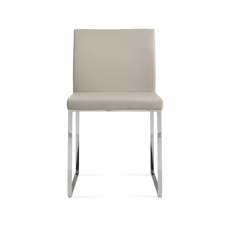 Aria Metal Upholstered Back Dining Chair, Light Gray Leatherette, Chrome
