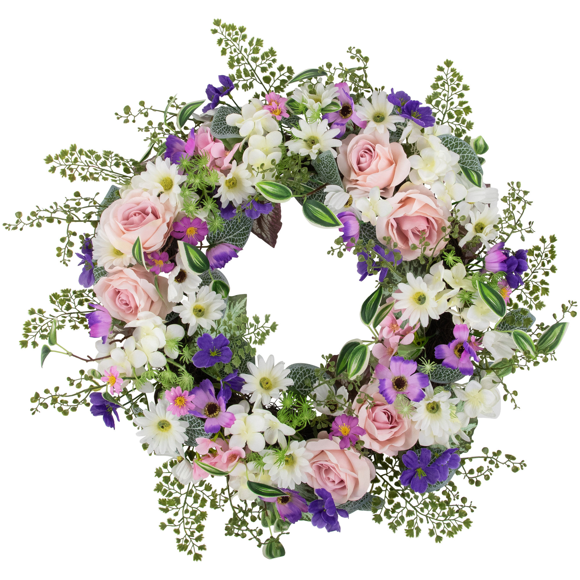 Northlight Mixed Floral and Fern Artificial Spring Wreath 24-Inch | Wayfair