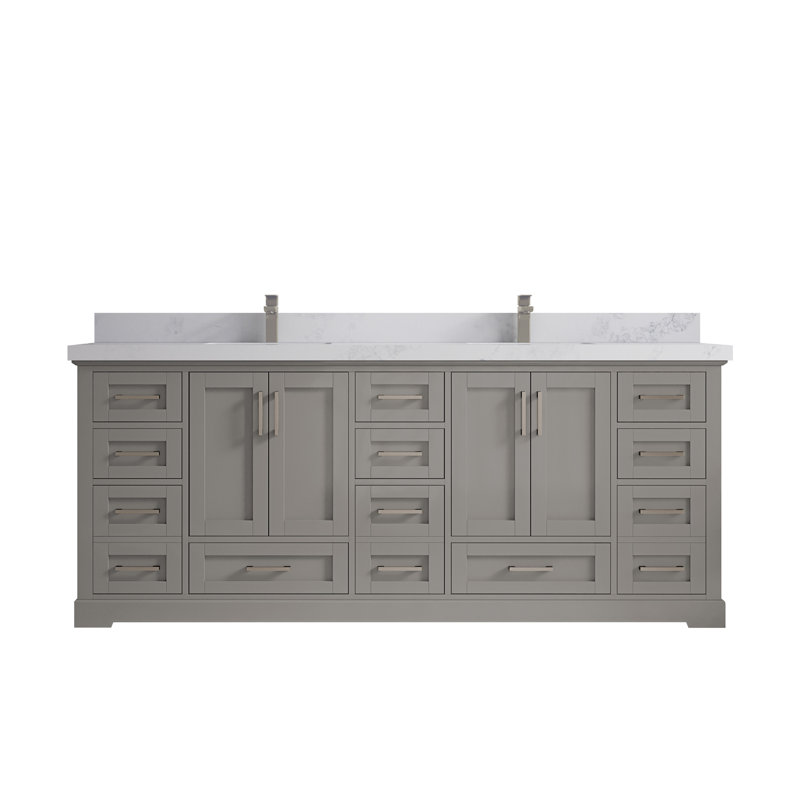 Esin 84'' Double Bathroom Vanity with Quartz Top, Calacatta Nuvo