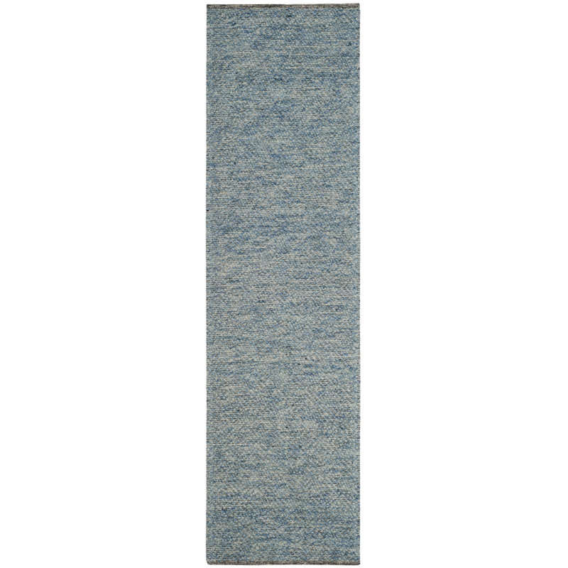 Tulane Hand Woven Wool/Cotton Geometric Rug in Blue, Runner 2'3" x 14'