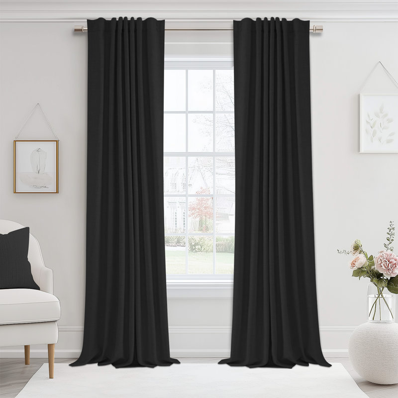 Cadnite 50" W Thermal 100% Blackout Linen Textured Curtain Panels, 50" W x 96" L, Black