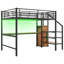 Lit mezzanine double en métal avec bureau, escalier de rangement, garde-robe et lumière DEL-1108465148