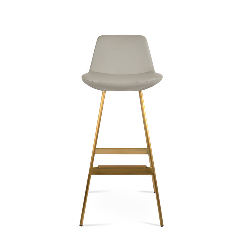 Tabouret Pera Balat, Similicuir gris pâle, Laiton, Tabouret de bar (siège d'une hauteur de 29 po)