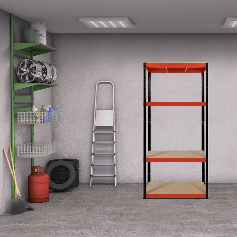 Larue Metal Shelving Unit, Red/Black, 160cm H x 75cm W x 35cm D
