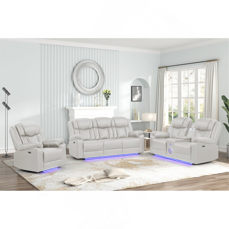 Challenger Modern Contemporary LED Power Recliner Chair Made With Wood And Metal Frame, Beige