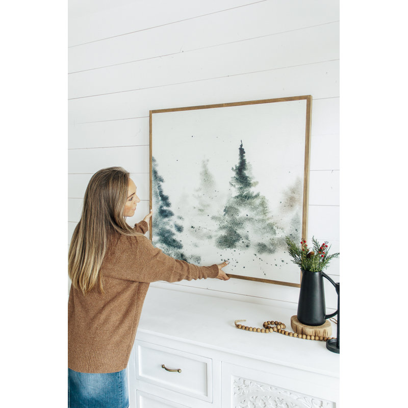 «Evergreen Fields», paysage abstrait, art mural encadré en bois