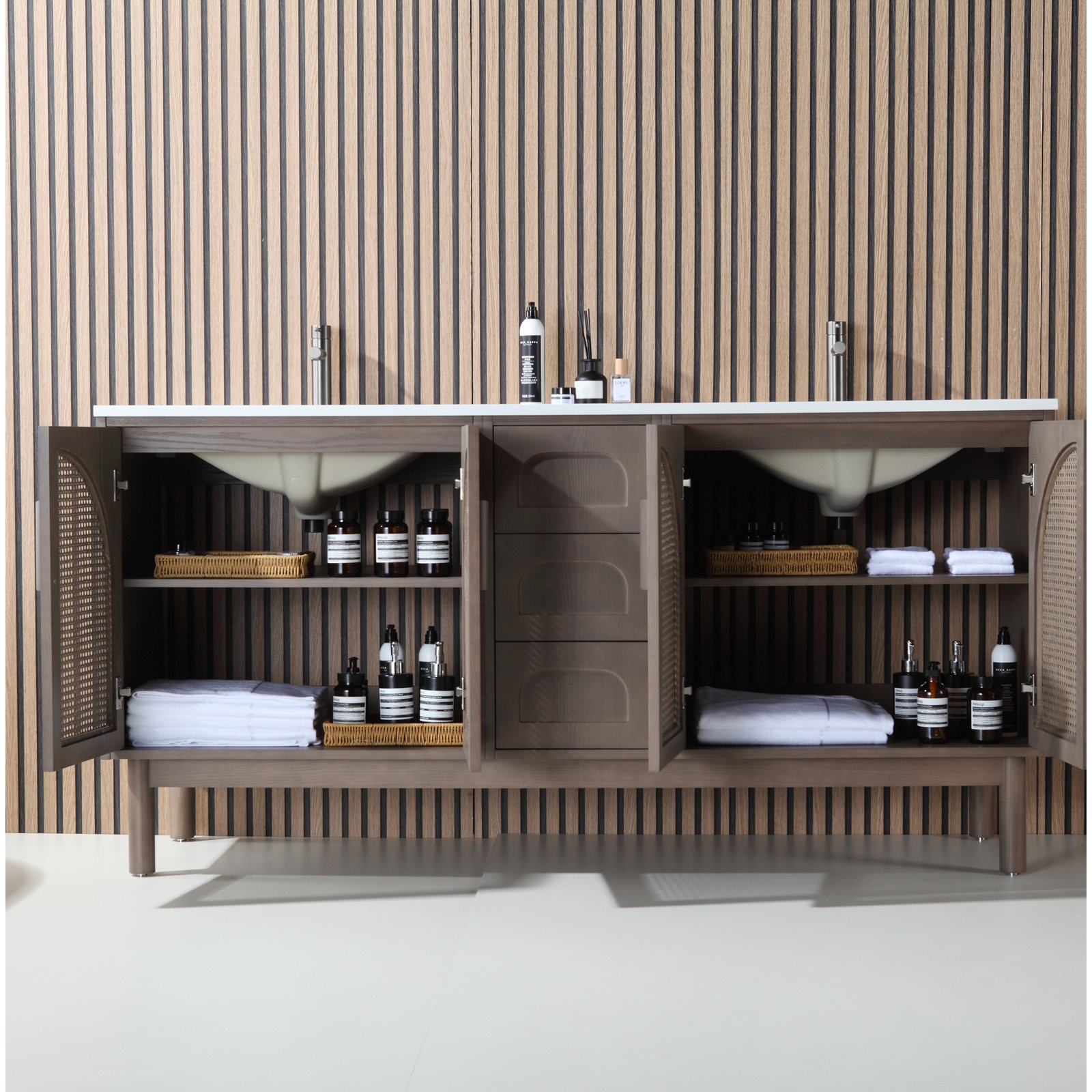 Emir 72" Cedar Double Bathroom Vanity, Chestnut Oak