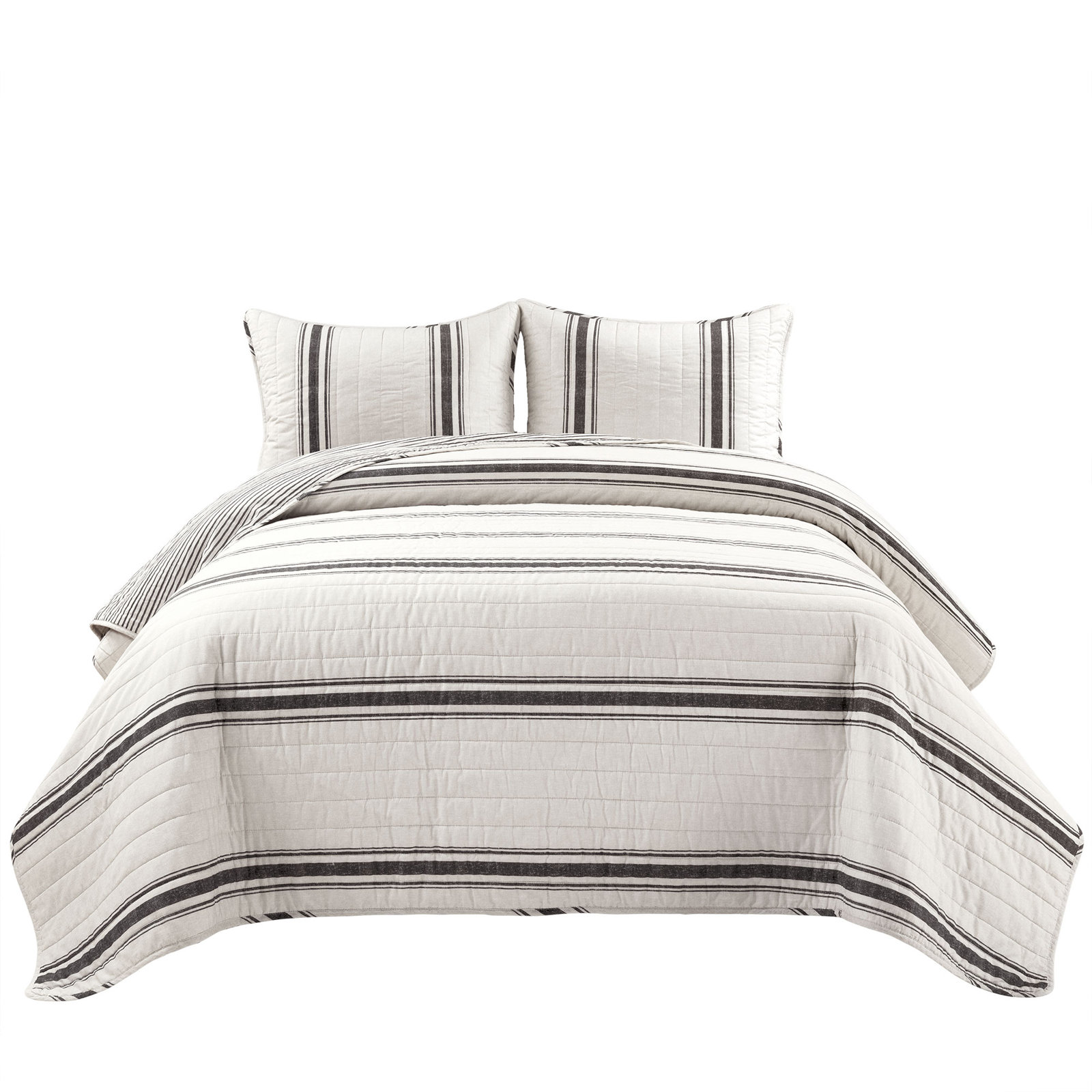 Gilroy Cotton Quilt Set, Queen Quilt + Standard 2 Shams, Black