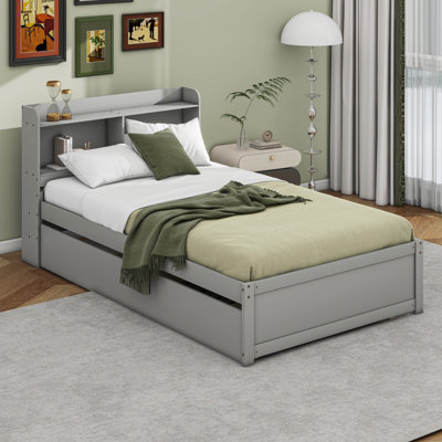 Twin Bed Frame With Storage Headboard, Trundle Bed