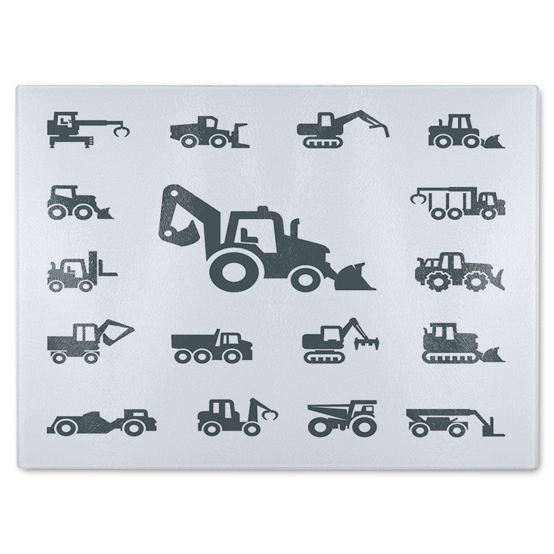 Construction equipment Designer Glass Chopping Board, 40cm L x 28cm W