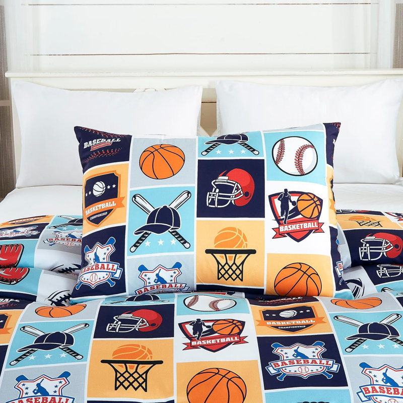 Twin White Microfiber Kids Sports Comforter Set