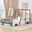Lit de voiture de course simple avec toit, structure de lit de plancher de lit simple en bois avec roues-108840134