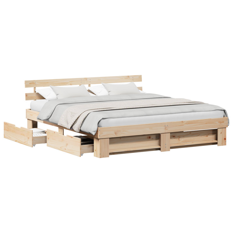 Bed Frame with Headboard Solid Pine Wood, Brown, Super King (6')
