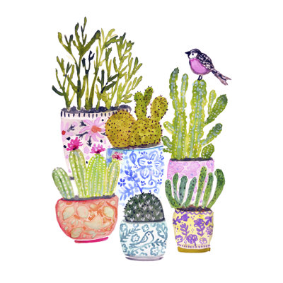 Infirmière cactus et oiseau rose par Karen Fields