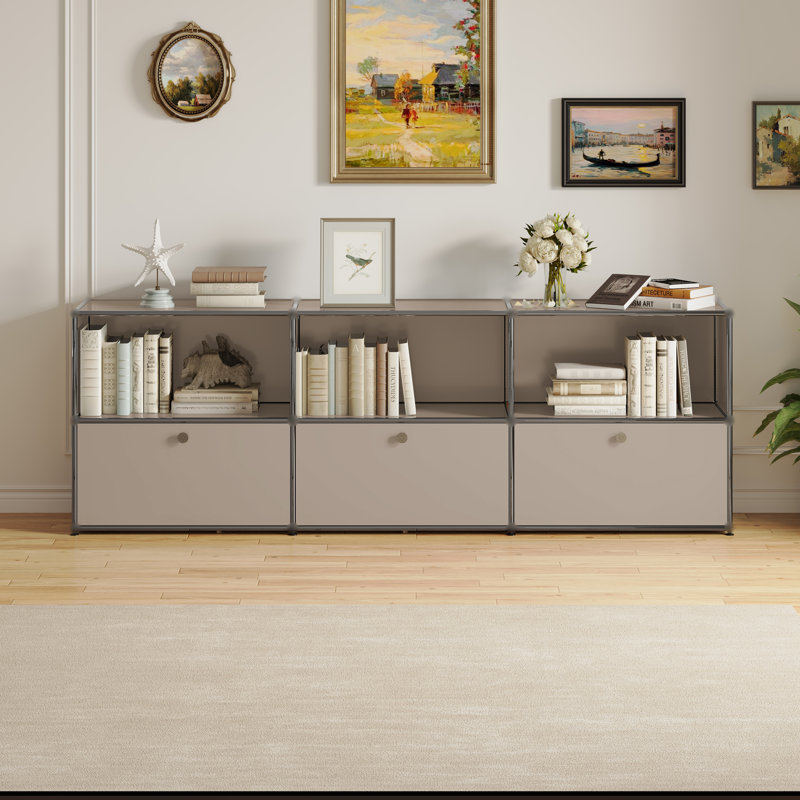 Rangement à 2 niveaux modulaire en métal, Marron clair