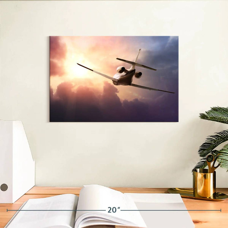 Avion Mehar au coucher du soleil, H 8 po x l 12 po
