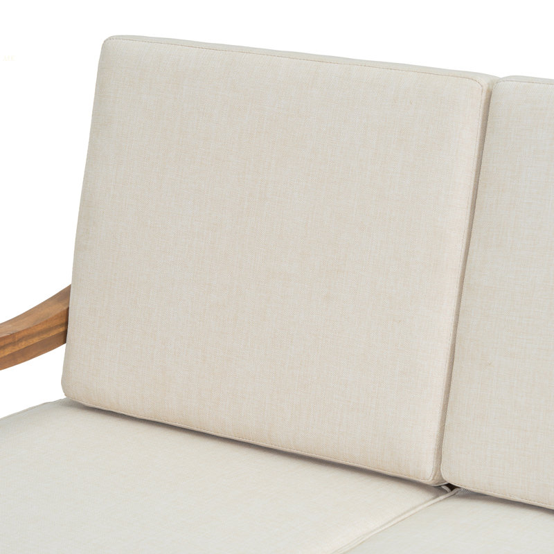 Causeuse d'extérieur en bois d'acacia avec coussins, finition naturelle avec tissu beige