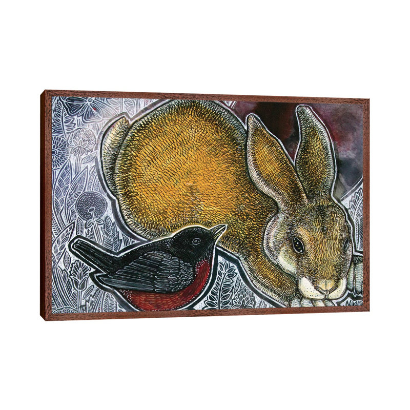 A Little Bird Told Me 1 Piece Painting on Canvas, 45.72cm H x 66.04cm W x 3.81cm D, Classic Brown Wood Framed