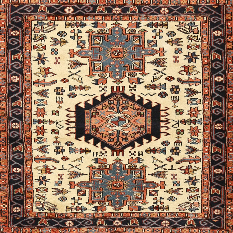 Tapis oriental oriental / noir / crème, Carré 7 pi