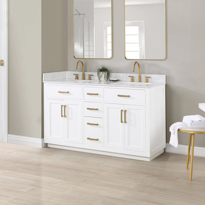 Ensemble de meuble-lavabo double 60 po Gavino, Or, Blanc